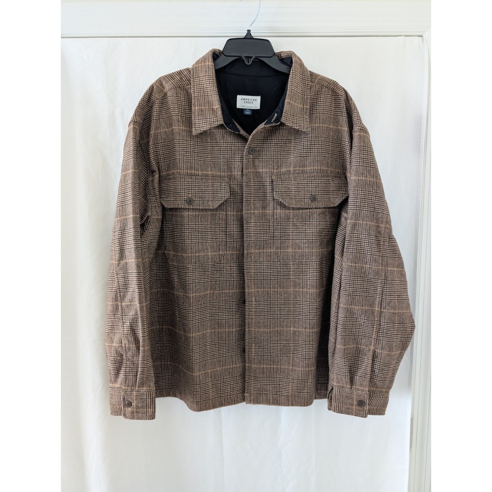American Eagle Jacket NWT Wool Glen Plaid Pattern Brown Mens XXL 2XL